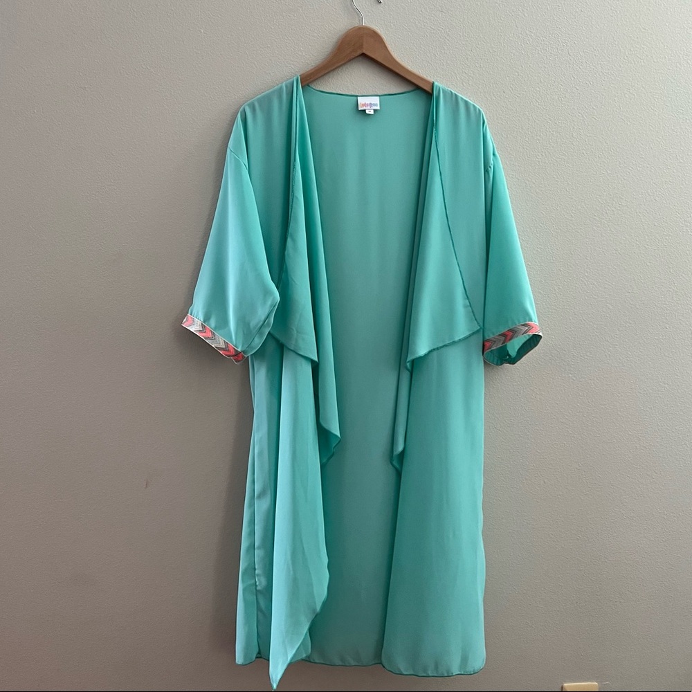 Lularoe Roe Shirley, Aqua Blue w/ Embroidered Sleeve Hem, Size M